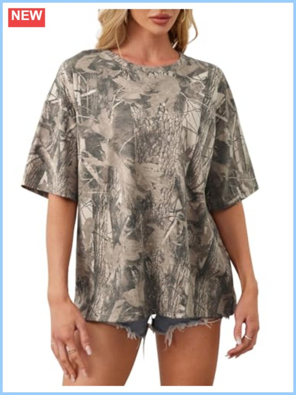 Oversized Camo Tee Maple Leaf Print Short Sleeve Crewneck T-Shirt